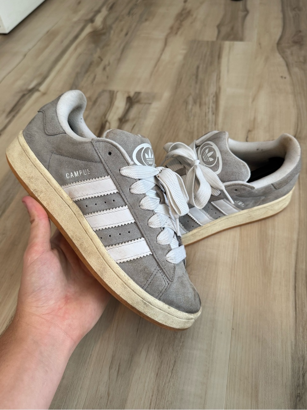 adidas Women's Campus Suede Sneakers in Light Gray and White
